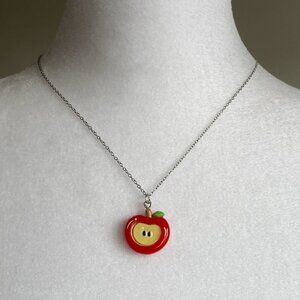 Handmade Apple Necklace STAINLESS STEEL Whimsical Twee Kawaii Whimsigoth Fruit